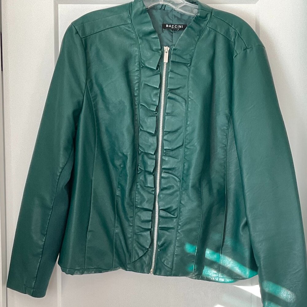 XL Faux leather green jacket. mix fabric pleather & cloth fabric